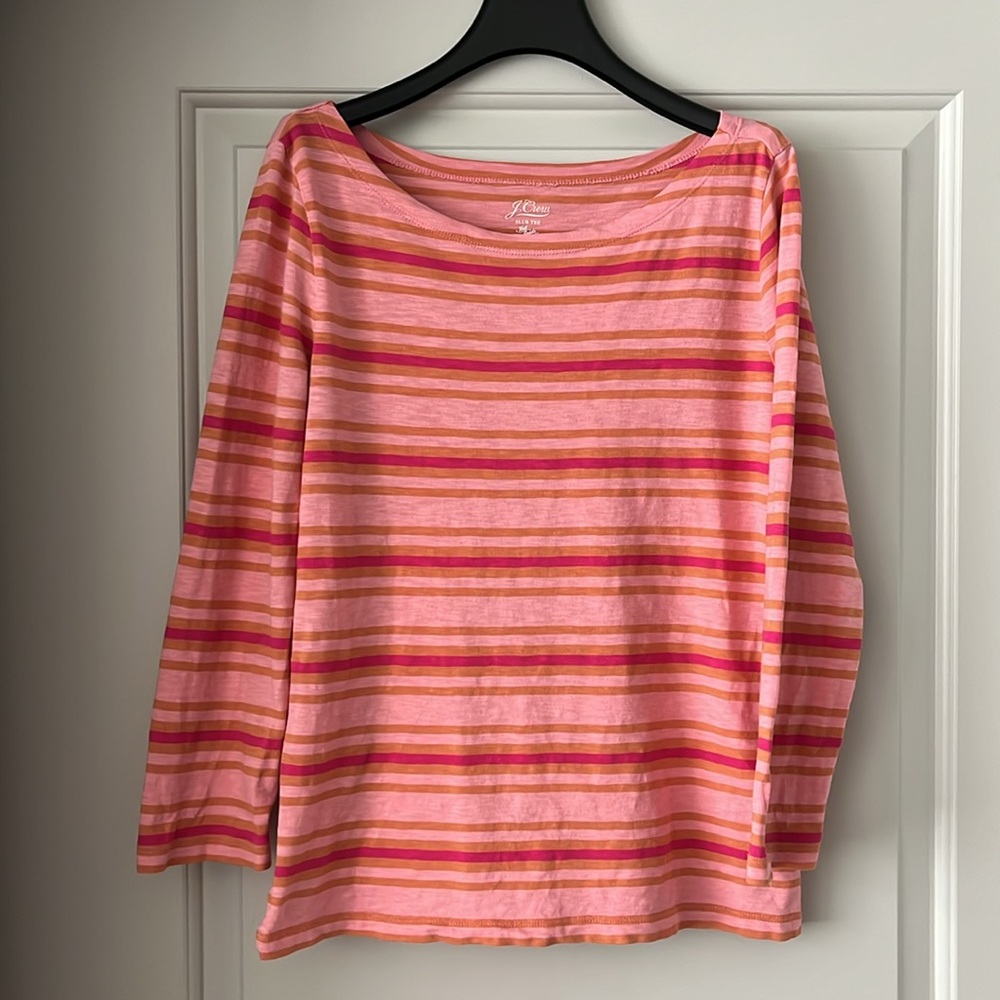 J. Crew pink Striped 3/4 sleeve shirt